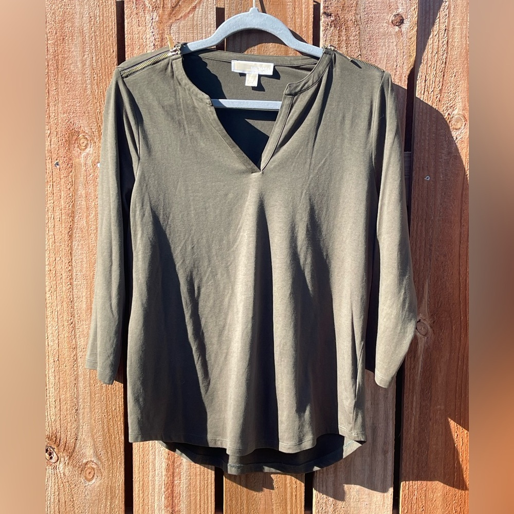Michael Kors Olive Green 3/4 sleeve top